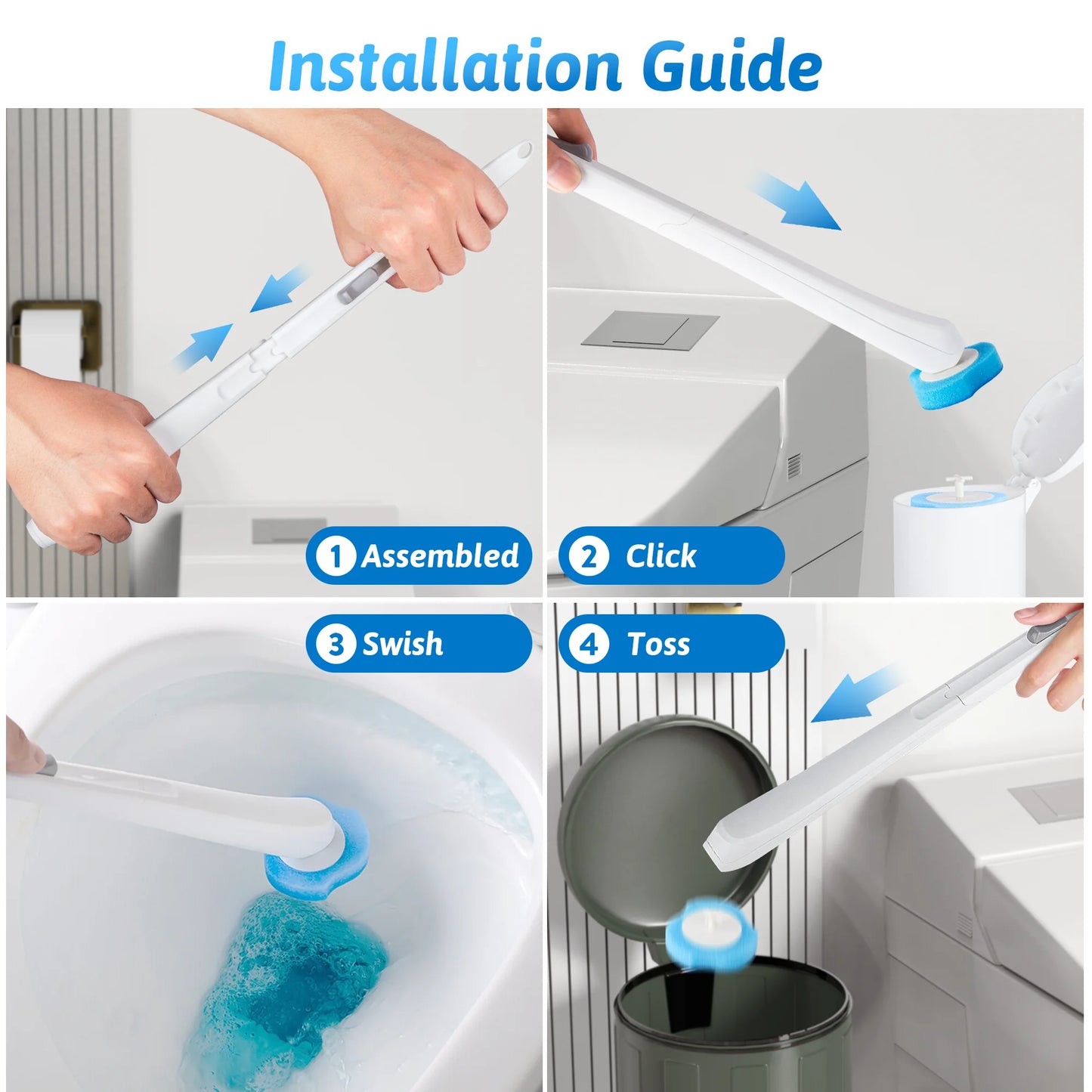 Disposable Toilet Bowl Brush Cleaner 2 Pack with 40 Toilet Refills