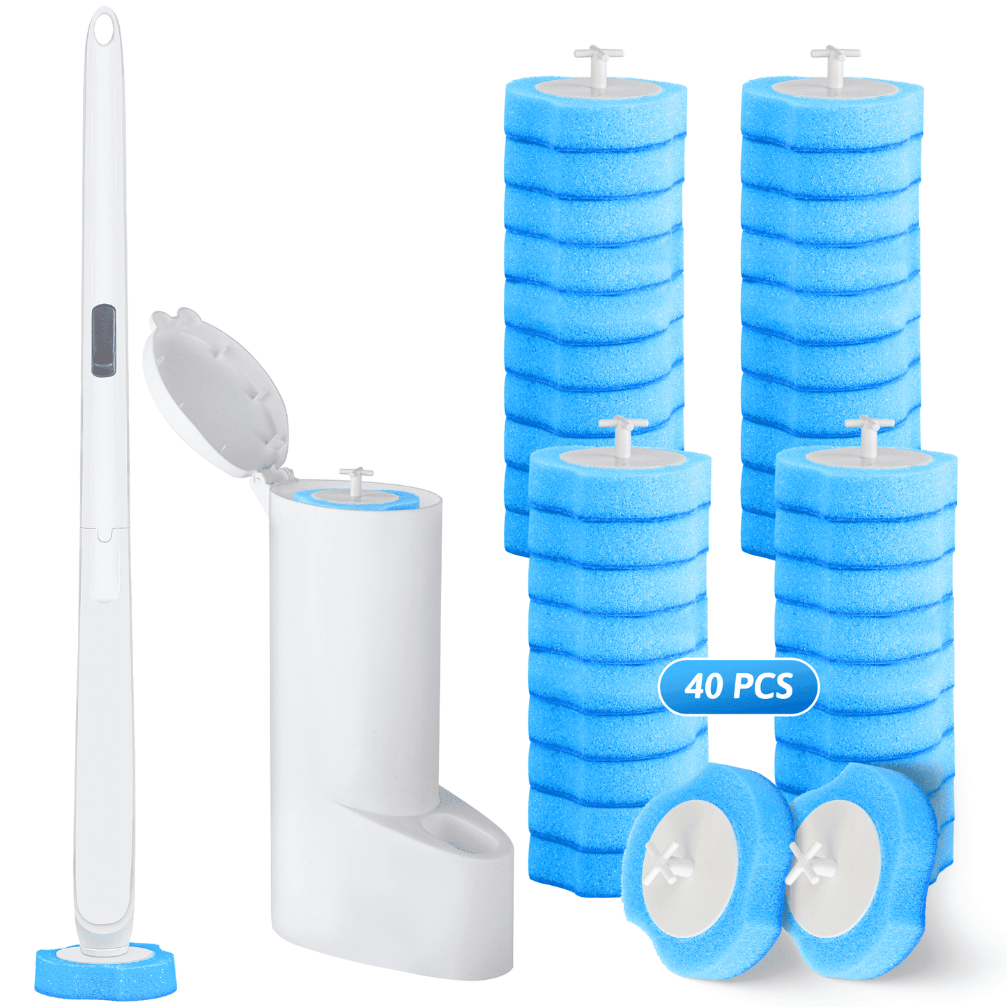 Disposable Toilet Bowl Brush Cleaner 2 Pack with 40 Toilet Refills