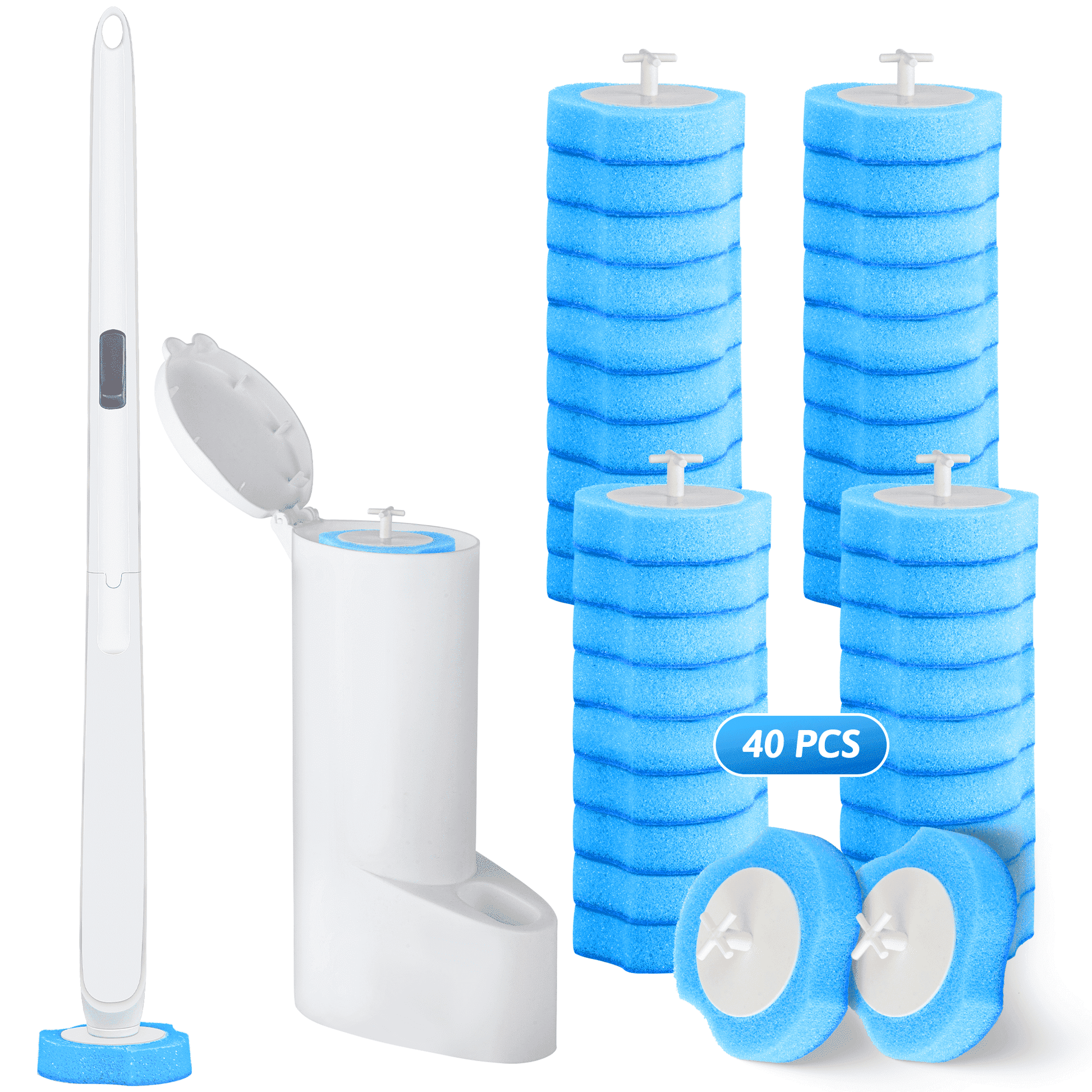 Disposable Toilet Bowl Brush Cleaner 2 Pack with 40 Toilet Refills