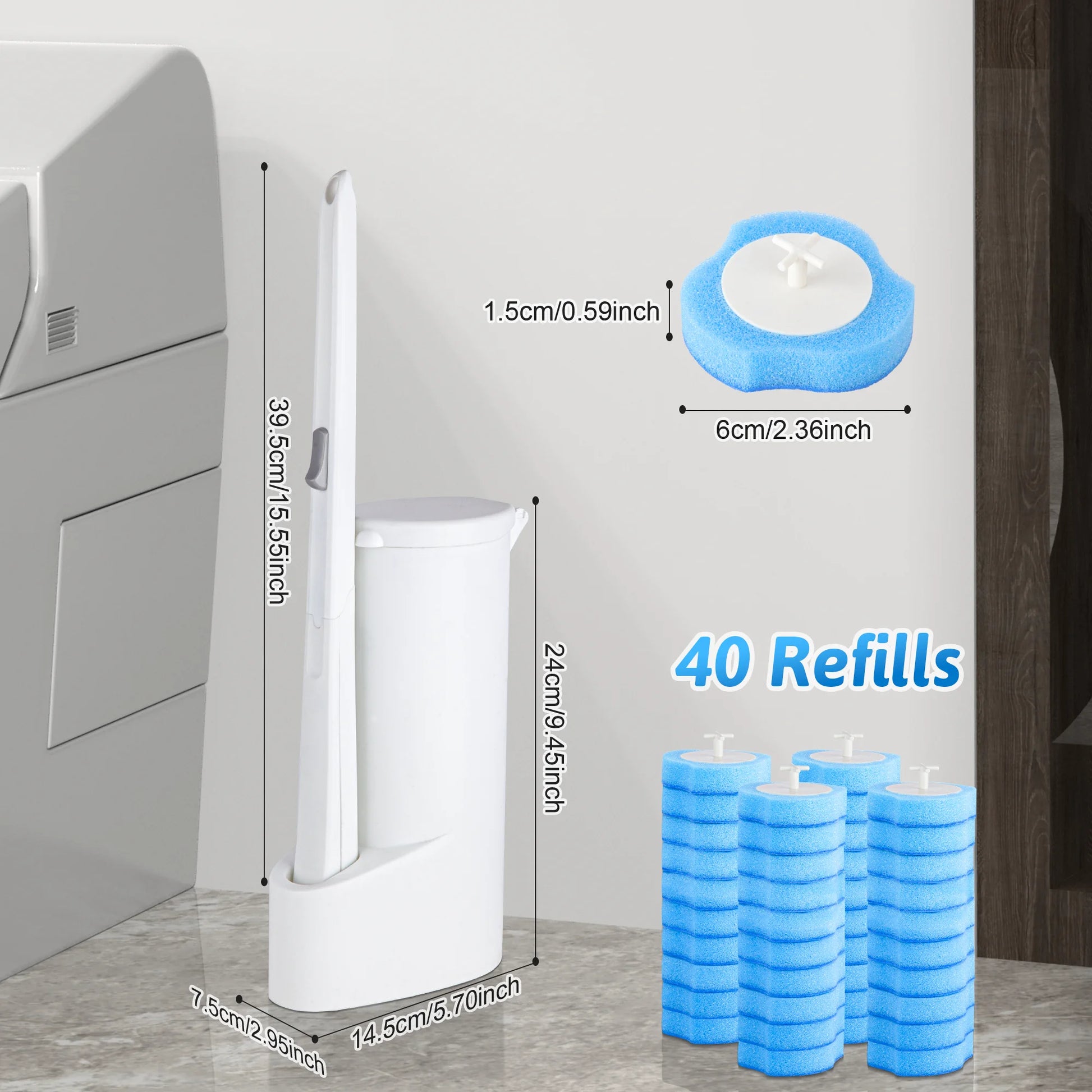 Disposable Toilet Bowl Brush Cleaner 2 Pack with 40 Toilet Refills