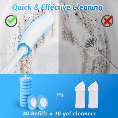 Disposable Toilet Bowl Brush Cleaner 2 Pack with 40 Toilet Refills